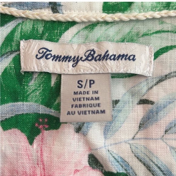 Tommy Bahama Tropical Floral Button-Down Shirt small resortwear linen tie front - Picture 3 of 4